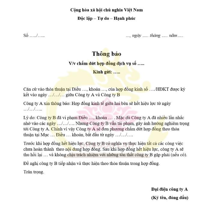 Chuẩn bị đơn hoặc thông báo chấm dứt hợp đồngChuẩn bị đơn hoặc thông báo chấm dứt hợp đồng